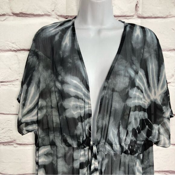No Boundaries Cover Up SZ S Black Gray Tie Dye Kimono Waist New Swim Beach Sheer - Picture 2 of 10
